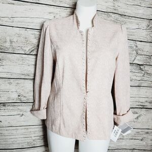 Dorby Paisley Dressy Blazer Jacket Champagne Jacquard Beige Ruffle Sleeve Sz 16